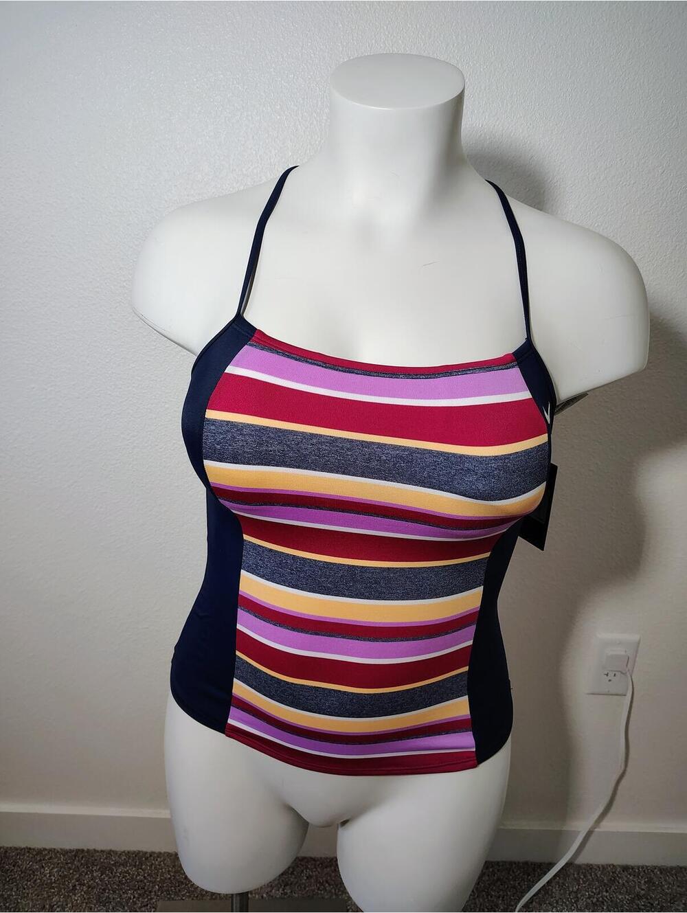Nike swim tankini top racerback swimsuit women's sz m beach multicolor navy nwt - Picture 2 of 9